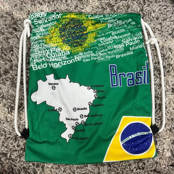 None Other - Brasil Green Backpack Cinch Bag Adult Boys Soccer Team Brazil Flag Drawstring